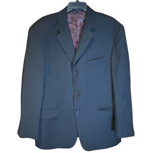 J. Ferrar Mens Black Italian Merino Wool Blazer Super 100s 44S Made in Italy
